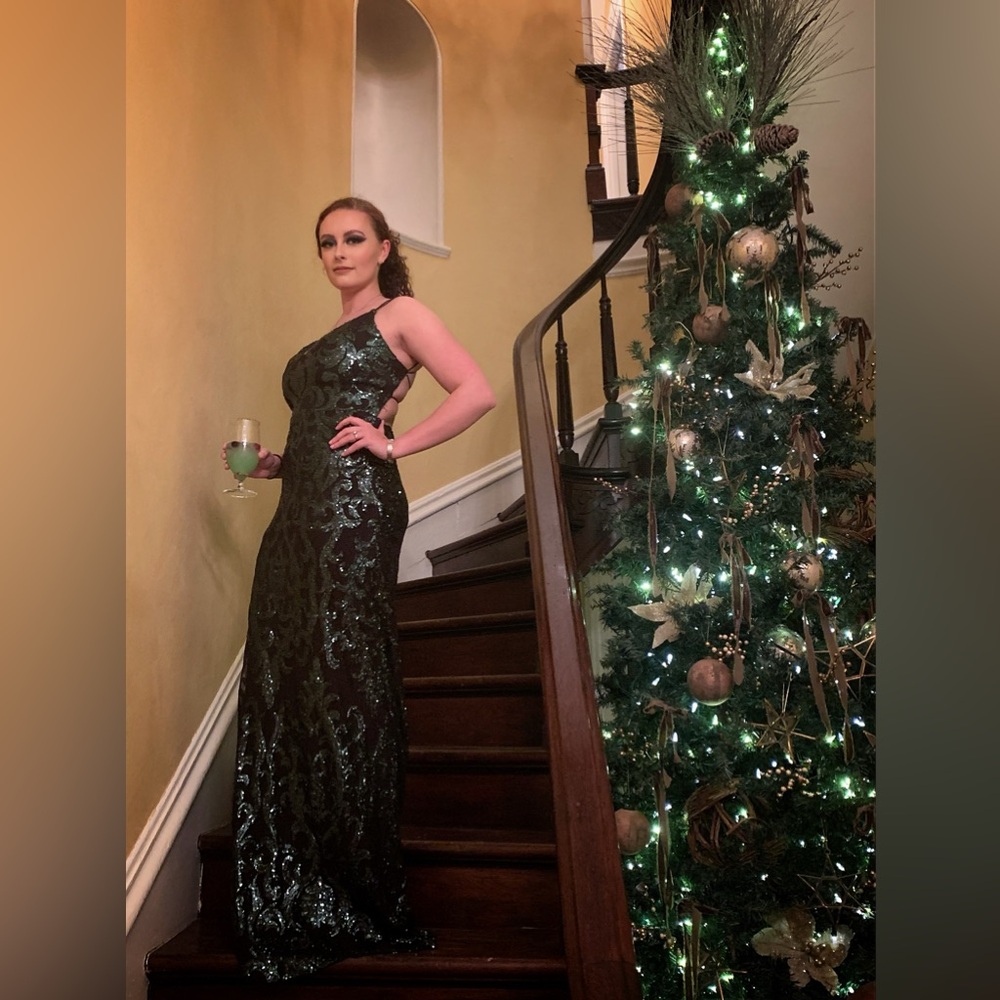 Black and Green Sequin Formal Dress